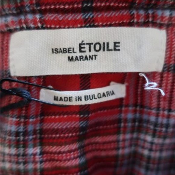 Womens Isabel Etoile Marant Red Black Ruffled Plaid Button-Up Shirt 42 US/10 * - Picture 5 of 6
